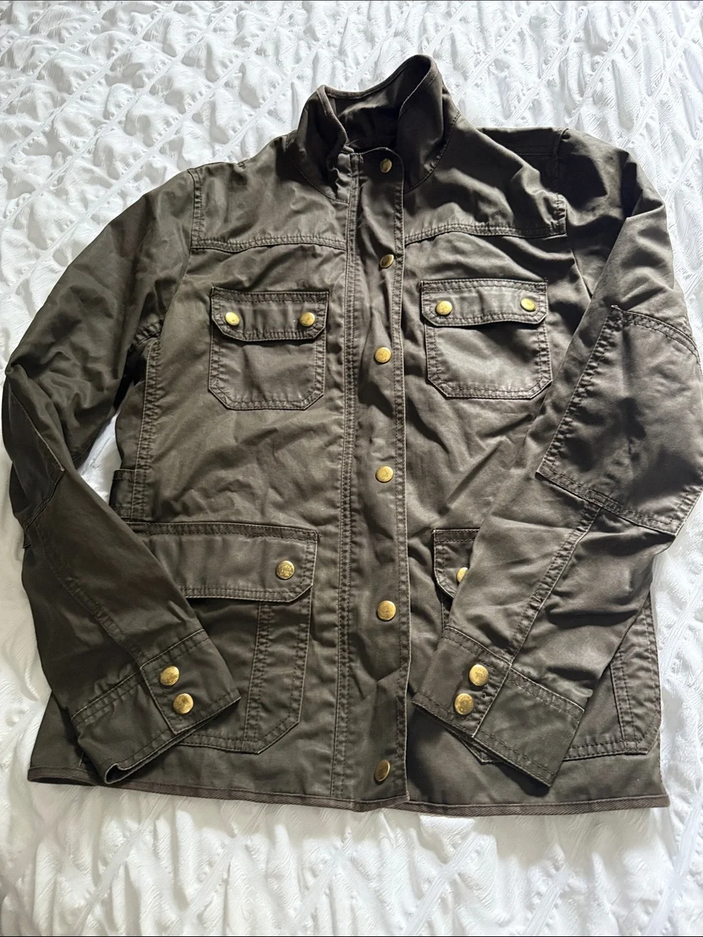 J. Crew Olive Green Utility Jacket with Gold-Tone Snaps